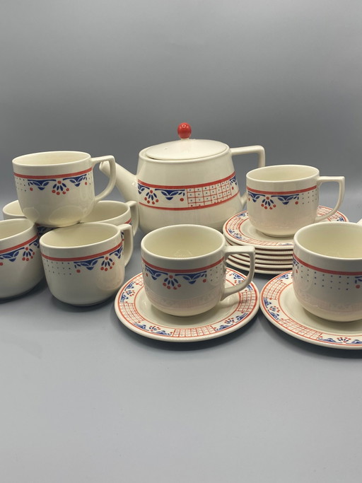 Comptoir de Famille Red Checkerboard Coffee Set, 17 pieces, 8 people – servies