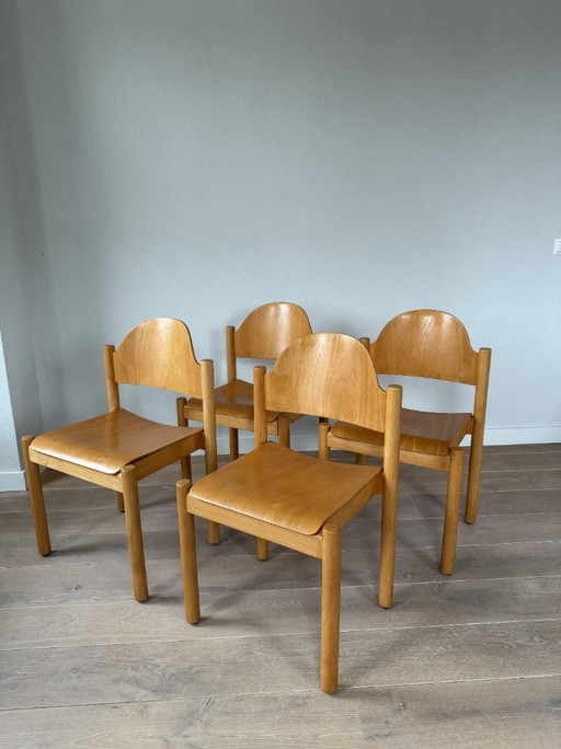 Set di 4 sedie da pranzo impilabili in compensato vintage