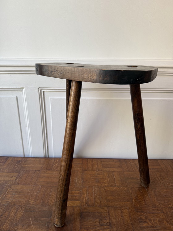 Image 1 of Sgabello alto a treppiede in legno massello