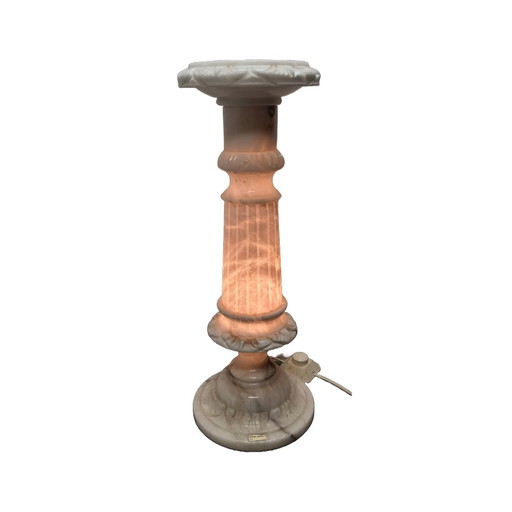 Pilier vintage en albâtre avec lampe