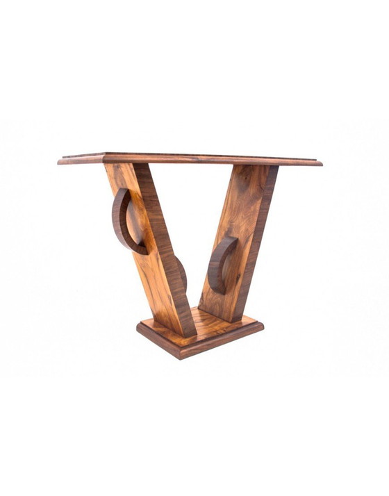 Image 1 of Art Deco walnut wooden console, Poland, 1940s.