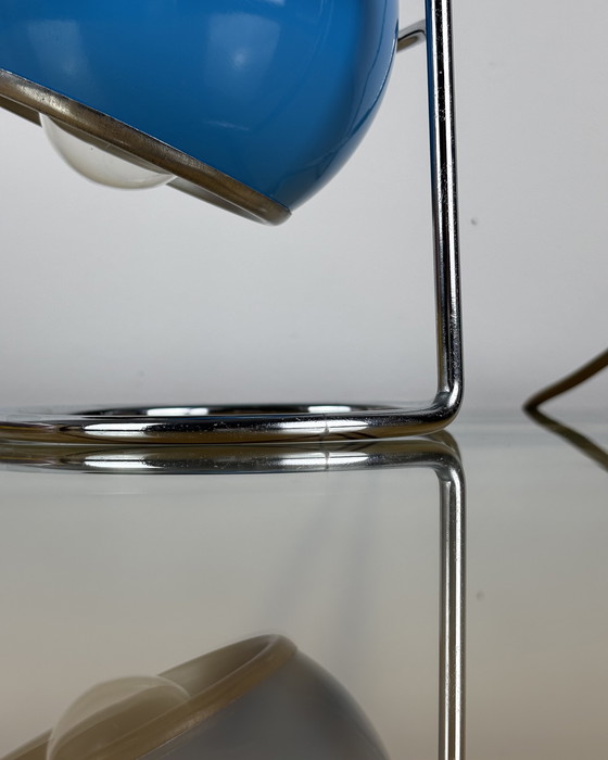 Image 1 of Table Lamp, Targetti Sankey Metal, Eyeball, 70s, Italy, Space Age, Sputnik design, 1970s, Blue Vintage Lamp with Chrome Stand