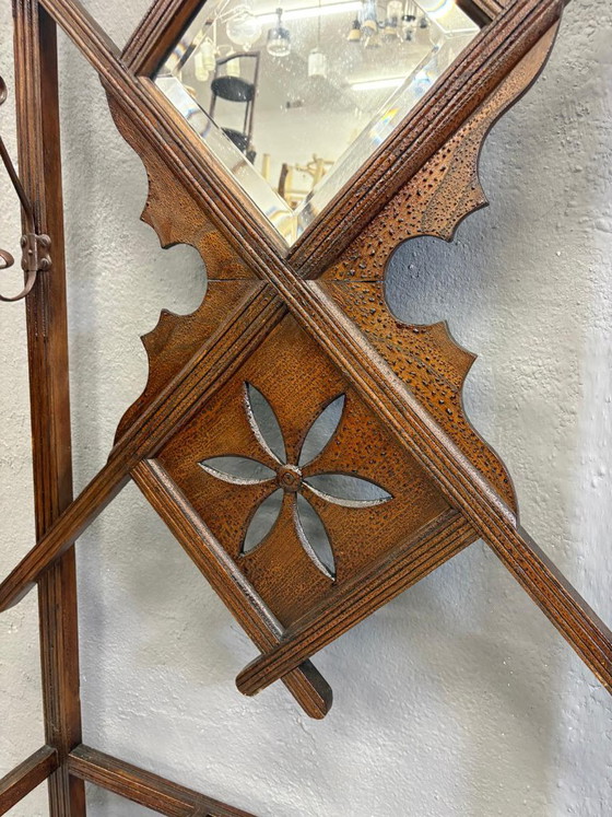 Image 1 of Vintage Wooden Wall Coat Rack Hallway Storage Hanger Unit