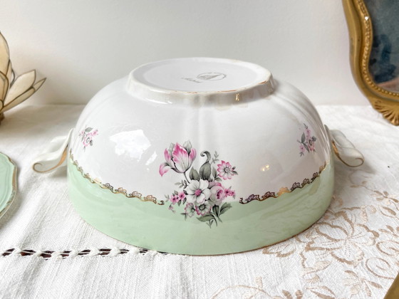 Vintage 1950s L'Amandinoise Frankrijk Astrid Model Bloemen Wit en Groen Porseleinen Soepterrine – Servies (photo 8 of 11)