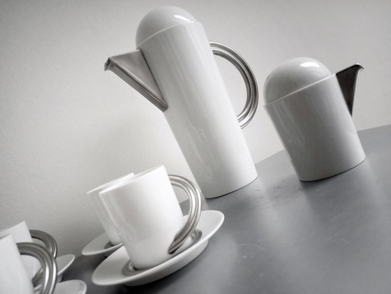 Image 1 of Set da caffè in platino &quot;Cupola&quot; postmoderno extra raro di Rosenthal Mario Bellini 1985