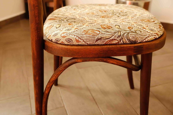 Image 1 of Set van vier Bentwood TON stoelen uit de jaren 1970 met bloemenbekleding