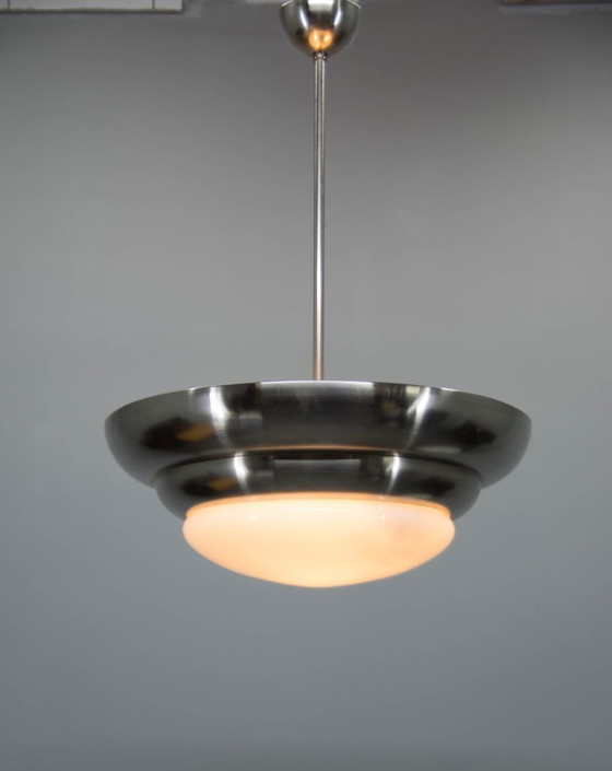 Rare Franta Anýž Nickel Chandelier, 1930s, Restored – Anyz Franta, Metal, Glass (photo 7 of 12)