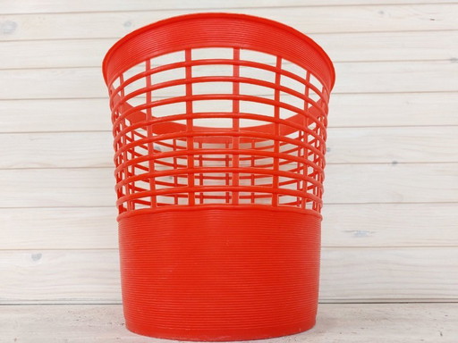 Vintage Orange Wastepaper Basket, Plastic Trash Can, Retro Waste Basket