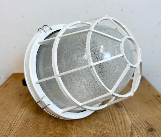 Image 1 of White Industrial Factory Light with Plastic Grid from Elektrosvit, 1990s