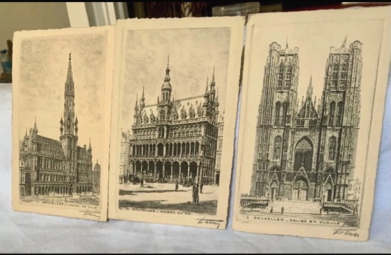 Tema Bruxelles: 3 incisioni firmate inizio XX secolo - artista da identificare – Dipinti e disegni, Carta (photo 3 of 7)