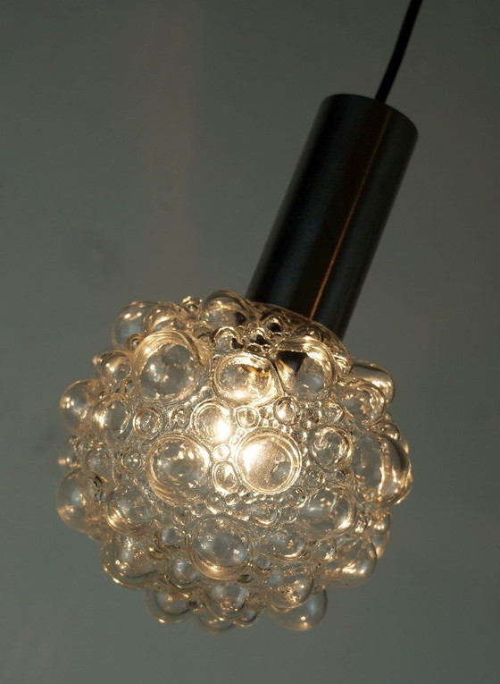 Image 1 of Piccola lampada a sospensione in vetro a bolle di metà secolo, vetro trasparente e acciaio inossidabile, anni '60