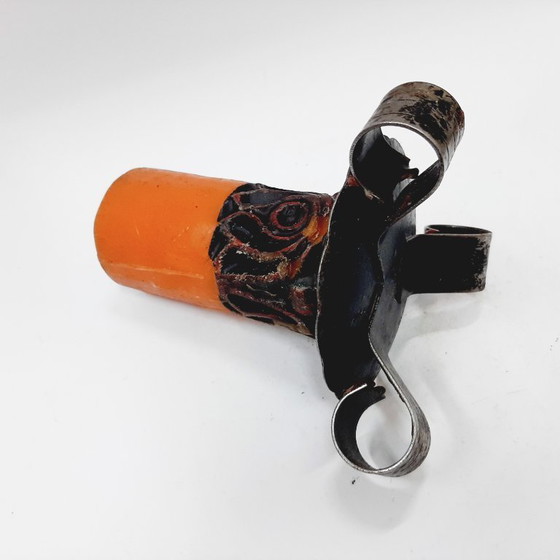 Image 1 of Candélabre vintage en fer forgé des années 70 avec une bougie