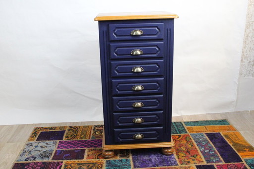 SEMAINIER VINTAGE 7 TIROIRS BLEU NUIT 1960 FRANCE