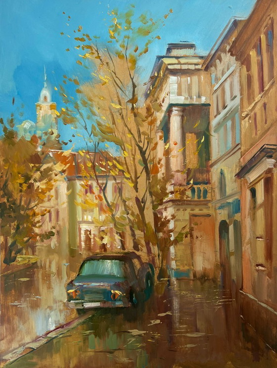 Image 1 of Original Oil Painting Autumn City Autumn in the Old Quarter