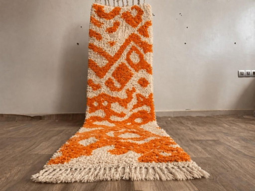 Magnifique Tapis de passage artisanal orange 300cmx90cm