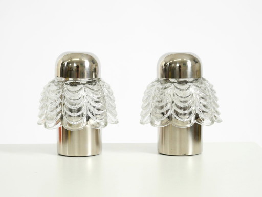 Two large, rare 1960s metal and glass table lamps by VEB Narva Leuchtenbau