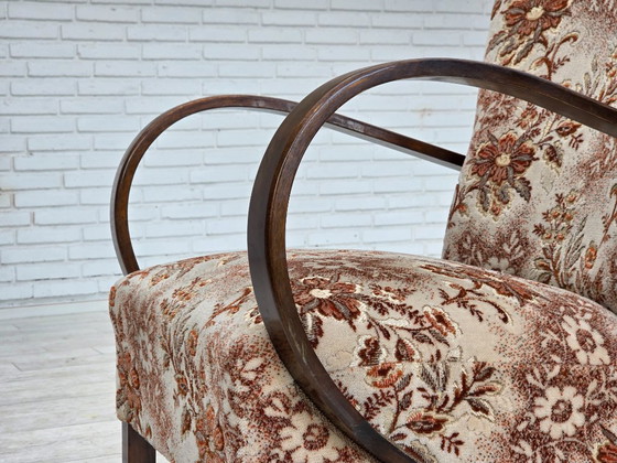 Image 1 of Fauteuil artdeco danois des années 1950, meuble en velours, bois de hêtre, retapissé.