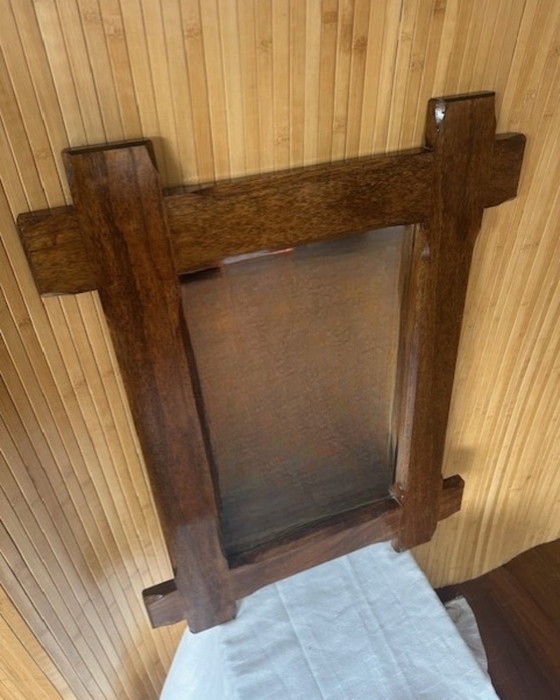 Image 1 of Massief eiken brutalistische spiegel