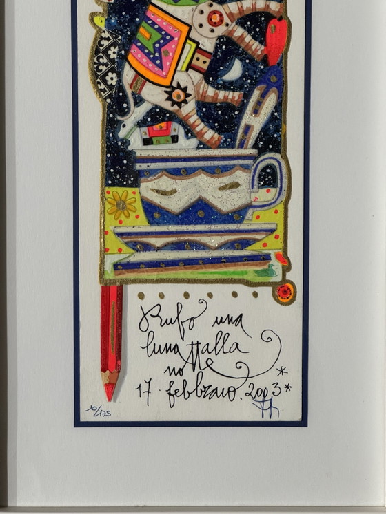 Image 1 of Serigrafía de Francesco Musante, 10x50cm, Robo una luna de la noche, enmarcada.