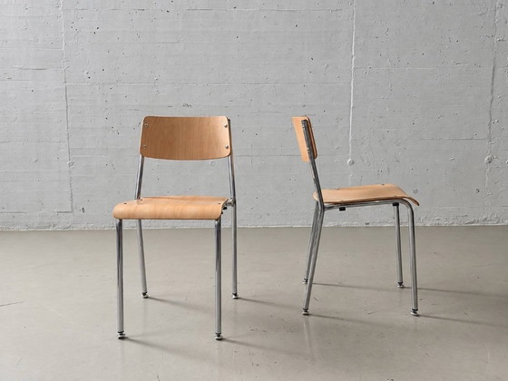 5 Stackable Chrome Steel Chairs, 1990s – Side chairs, Wood (photo 6 of 12)