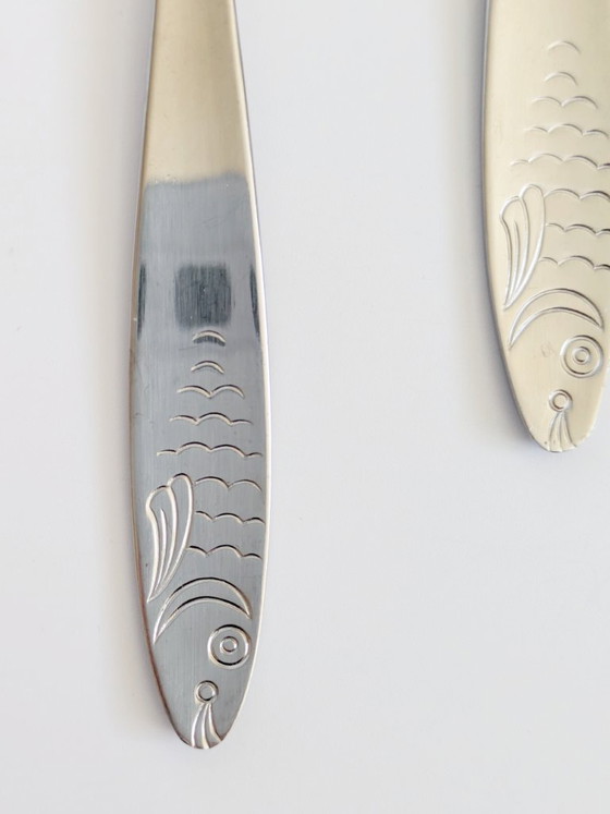 Image 1 of Service de couverts à poisson vintage WMF, 12 pièces, acier inoxydable, style années 1960, Allemagne