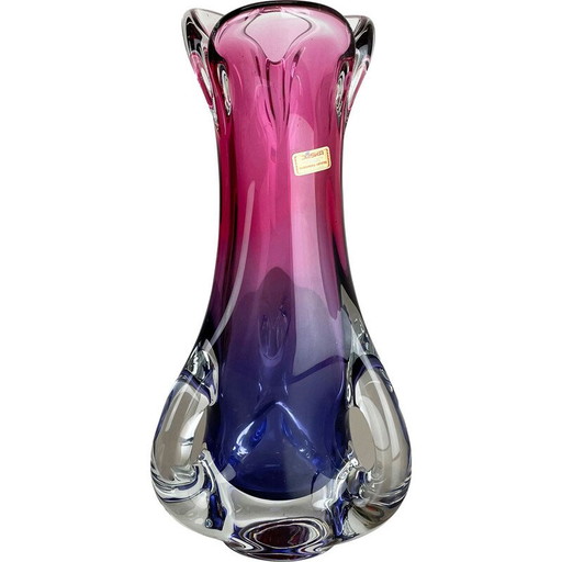 Vase vintage en cristal rose et violet par Joska Waldglashütte, Allemagne 1970