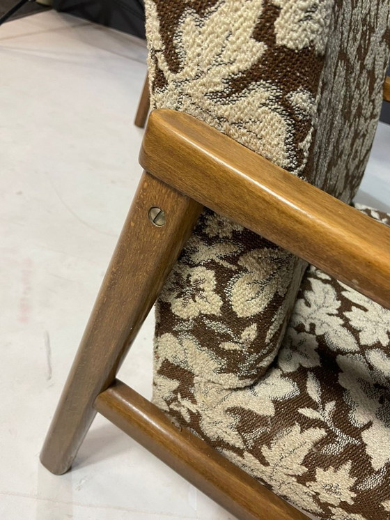Image 1 of Paar retro fauteuils met gebloemde bekleding, Tsjecho-Slowakije, jaren 1960