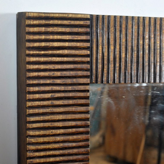 Image 1 of Eikenhouten brutalistische spiegel, jaren 70