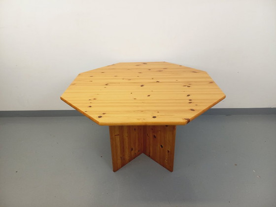 Image 1 of Tavolo da pranzo ottagonale in pino vintage anni '80 con prolunga