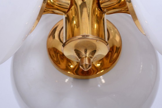 Gerestaureerde kroonluchter uit het midden van de eeuw, door Kamenický Šenov, messing, glas, Tsjechisch, (photo 9 of 11)