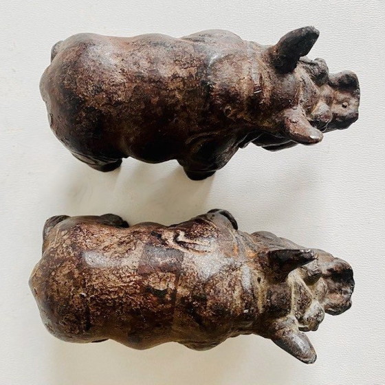 Image 1 of Set vintage di statuette di ippopotami in bronzo