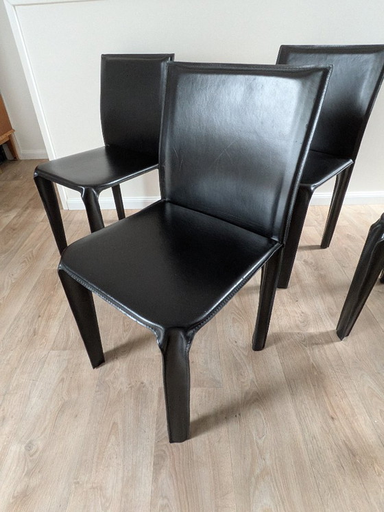 4 vintage Arper Italiaanse eetkamerstoelen uit de jaren 80/90, bekleed met zwart hard leer (in de stijl van (photo 21 of 22)