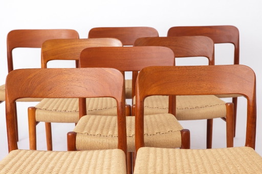 Grote set van 8 Niels Otto Møller teakhouten eetkamerstoelen – model 75 (jaren 1950), Deense zittingen van (photo 2 of 15)