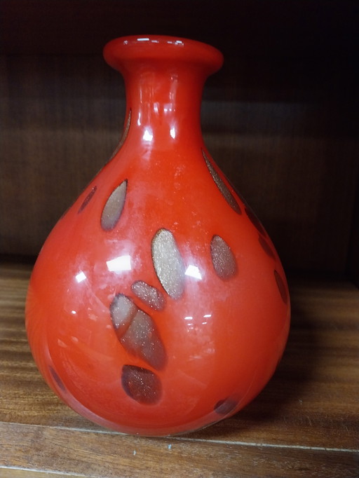 1 x murano vase by barovier and toso red with gold accents 1970's