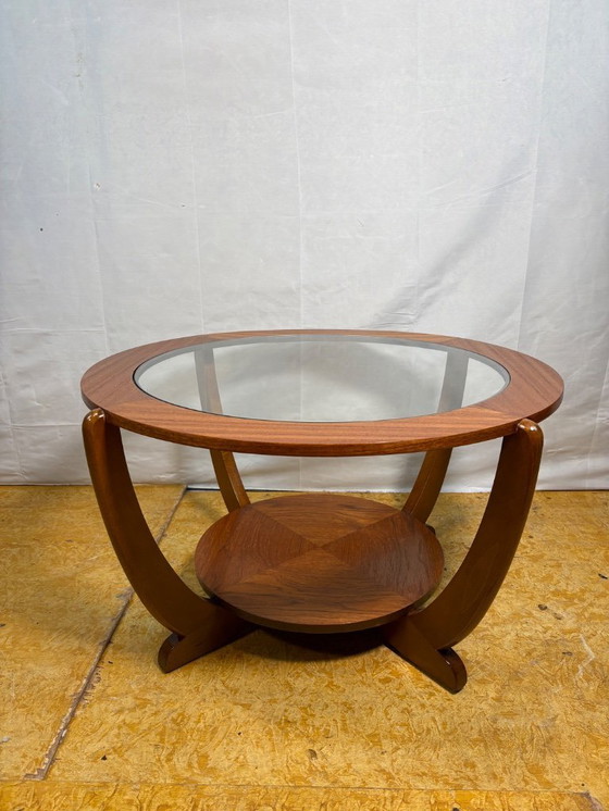 Image 1 of Mid-Century Retro Vintage Teak & Glass Round Coffee Table by Stonehill 1960  Sculptural Design • Danish Inspiration • British Cr