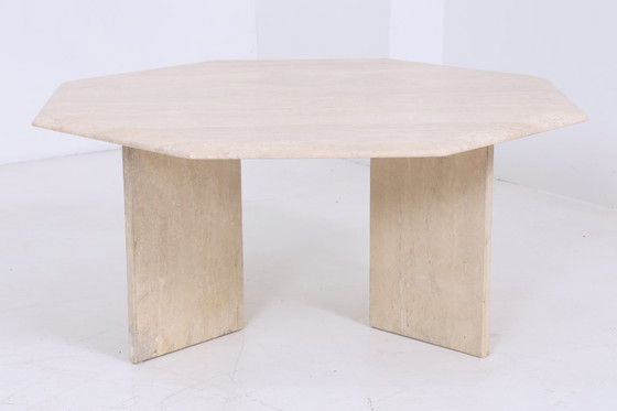 Image 1 of Magnifique table basse vintage en travertin | Table basse du milieu du siècle, table de salon, salon rétro des années 80 #06-44