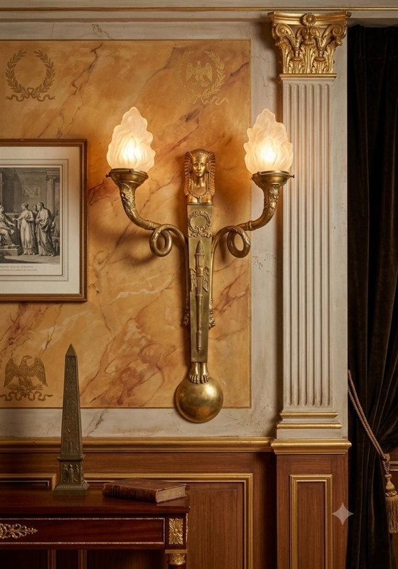 Rara Applique 1° Impero Bronzo Massiccio Sfinge Egizia – Bronze, Glass (photo 2 of 16)