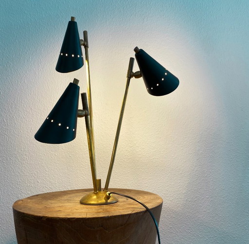 Lampada italiana in ottone a tre teste, design anni '50