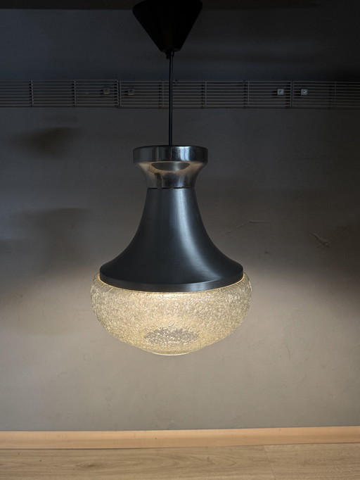 1970s pendant lamp with aluminum and bubble glass