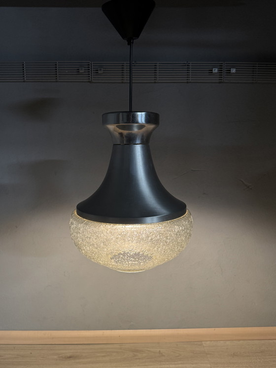 Image 1 of 1970s pendant lamp with aluminum and bubble glass
