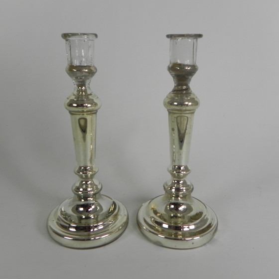 Image 1 of Set di 2 candelieri in argento al mercurio, 1900 circa (argento dei poveri)
