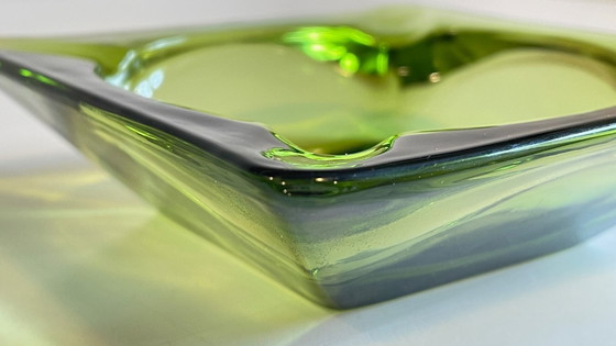 Image 1 of Geometric Glass Ashtray Vintage Green
