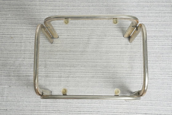 Image 1 of Messing-goudkleurige chromen glazen bijzettafel, vintage mid-century modern accenttafel, nachtkastje, jaren 70