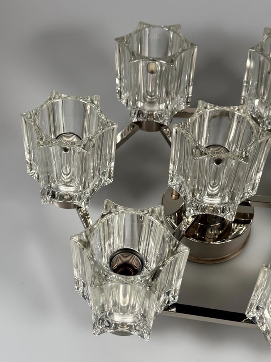 Image 1 of 1960s/70s ceiling or wall lamp, German style, ice glass, space age design