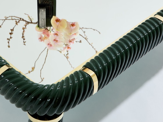 Image 1 of Mesa de centro Tommaso Barbi de cerámica verde oliva y latón, década de 1970