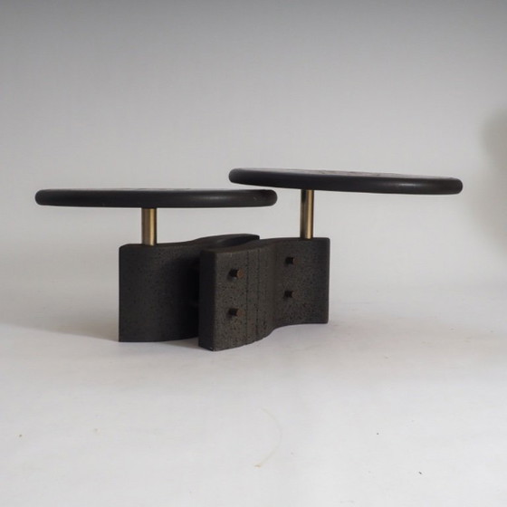 Image 1 of Zeldzame tweedelige modulaire brutalistische salontafel van Paul Kingma