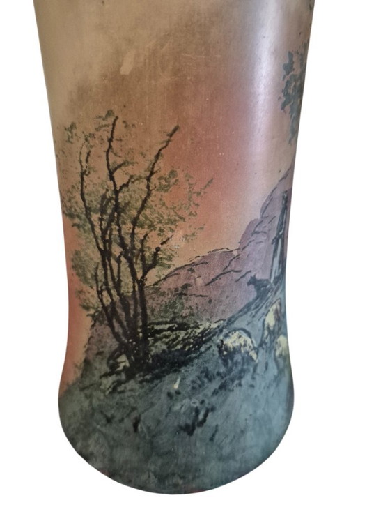 Glass Vase with Landscape Decor, legras, Green, Art Nouveau (photo 9 of 13)