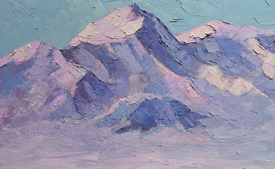 Original Oil Painting Winter Nature Mountains Snow Breath of the North Wind – Paintings & Drawings, Canvas (photo 4 of 7)