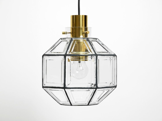 Image 1 of Bellissima e rara lampada a sospensione originale degli anni '60 in vetro ottagonale di Limburg