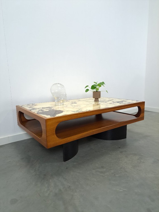 Image 1 of Mesa de centro de teca con gran tapa de mármol